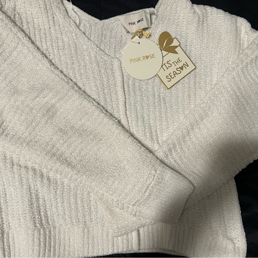 Pink Rose White Knit Sweater